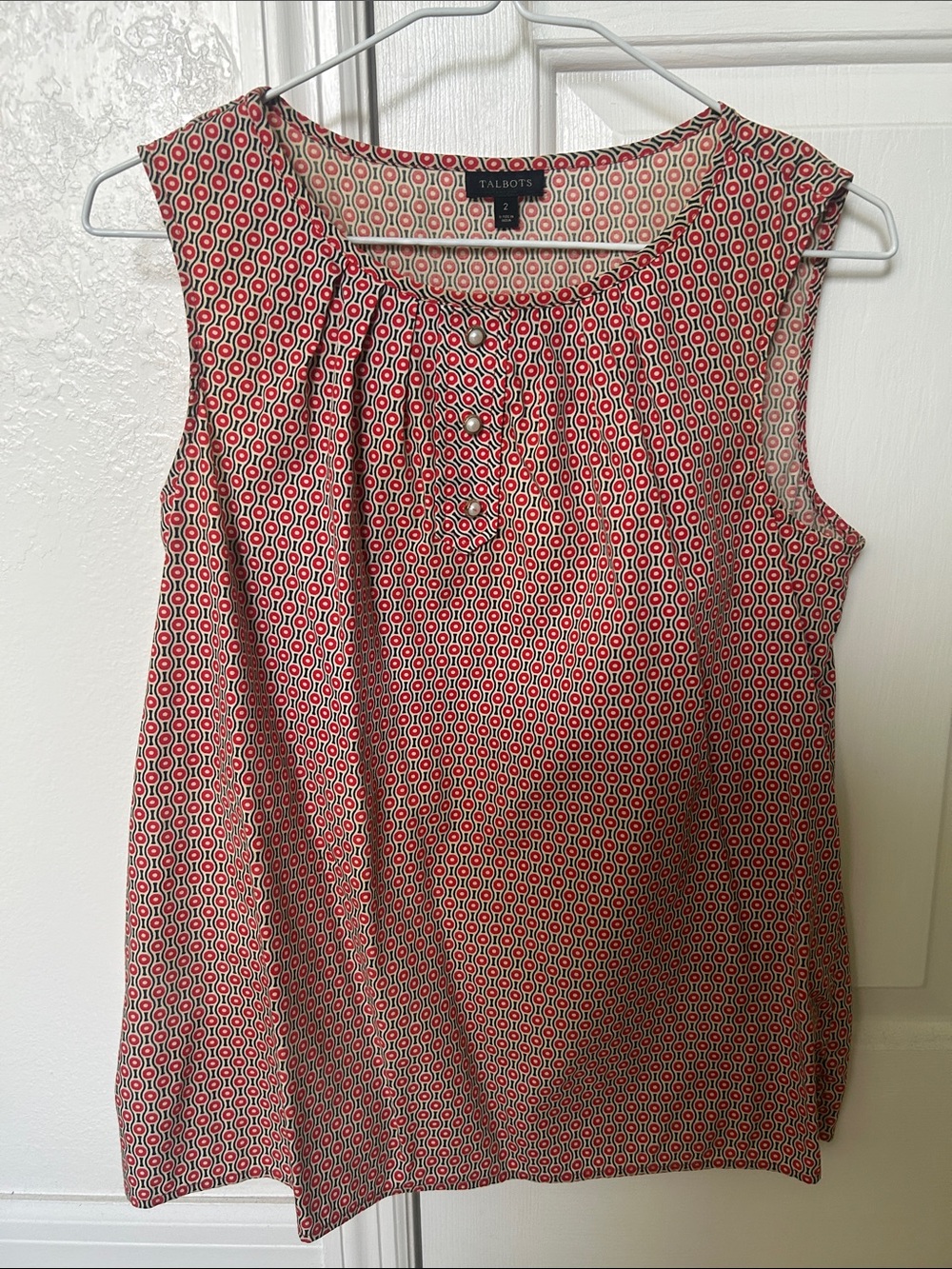 Talbots Red and Cream Geometric Print Sleeveless Top